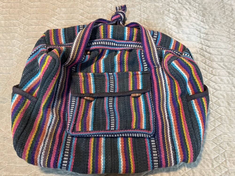 Vintage Woven Boho Hippie Duffel Bag Weekender Beach